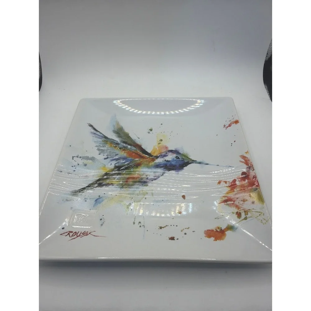 Dean Crouser Big Sky Carvers Watercolor Bluebird and Hummingbird Plate 6.75